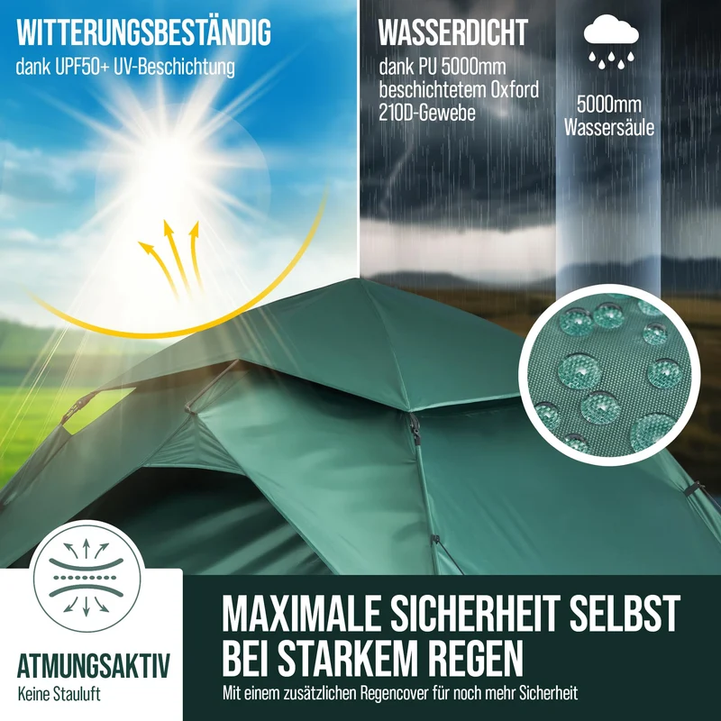 Vulnora Pop Up Zelt 4 Personen – Wurfzelt wasserdicht mit UV-Schutz