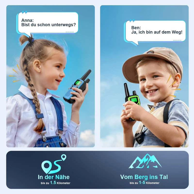Rabigala Walkie Talkie 3er Set Kinder aufladbar, 5 km Reichweite