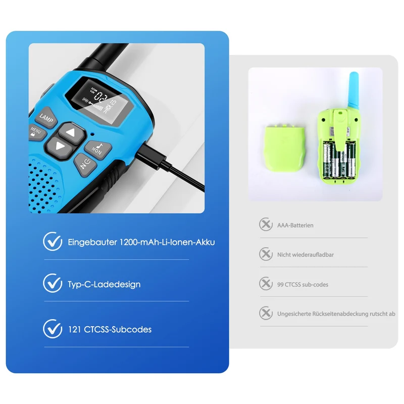 NXGKET Walkie Talkie 3er Set, aufladbar, bis 5 km Reichweite