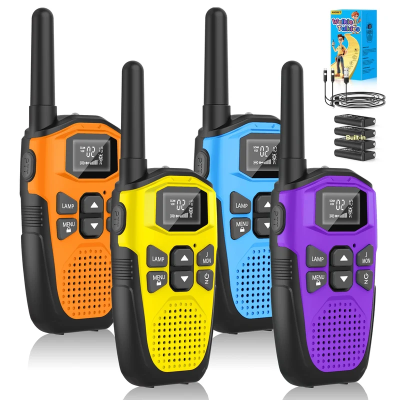 NXGKET Walkie Talkie 4er Set, aufladbar mit Akku und Taschenlampe