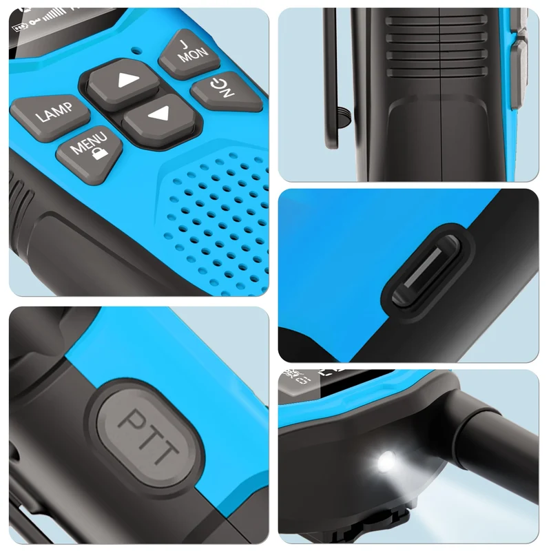 NXGKET Walkie Talkie 4er Set, aufladbar mit Akku und Taschenlampe