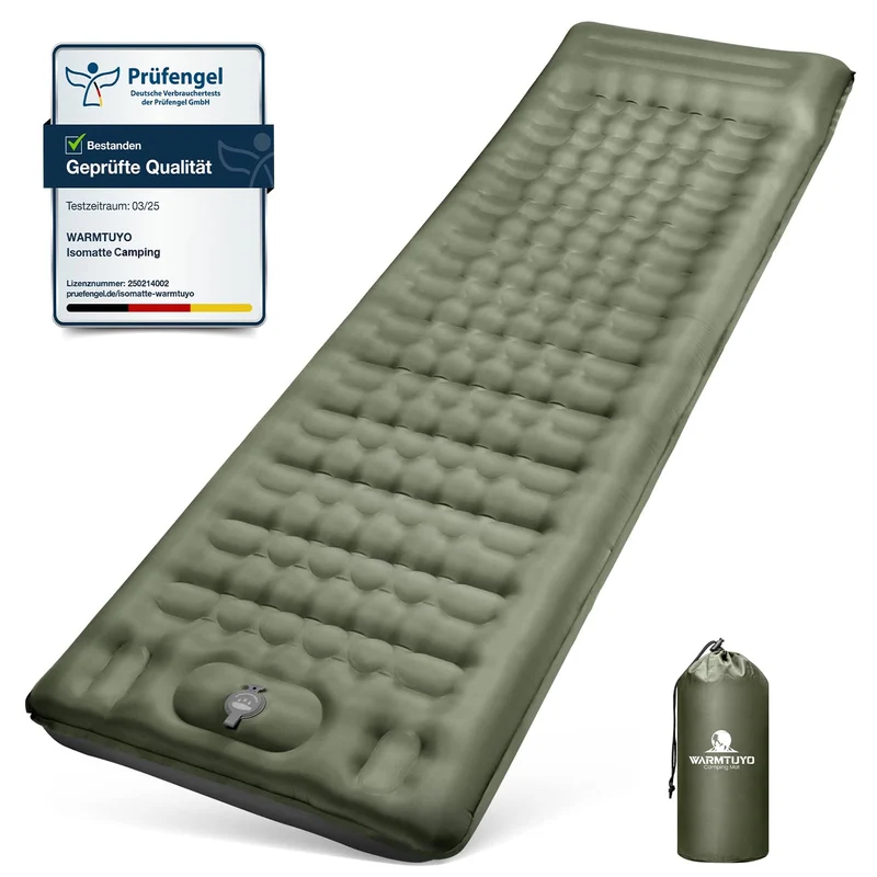 WARMTUYO Isomatte Camping 12 cm, aufblasbar mit Fusspumpe und Kissen