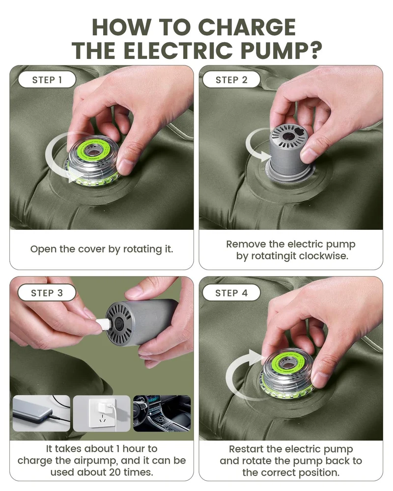 WARMTUYO Isomatte Camping mit elektrischer Pumpe, 12 cm, ultraleicht