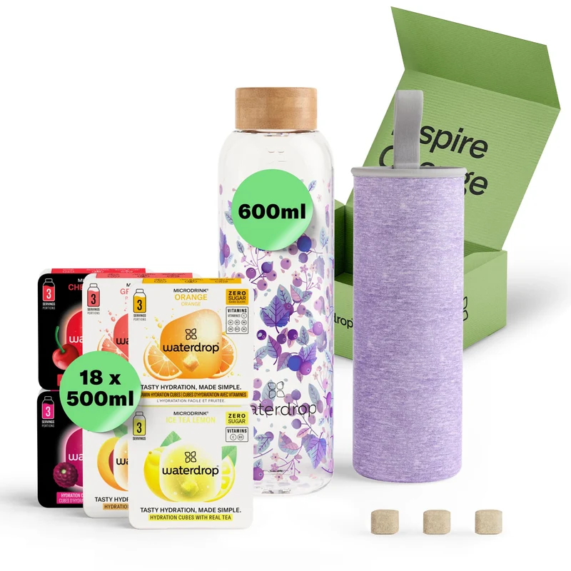 waterdrop Trinkflasche Glas 600 ml Starter Set mit 18 Microdrinks