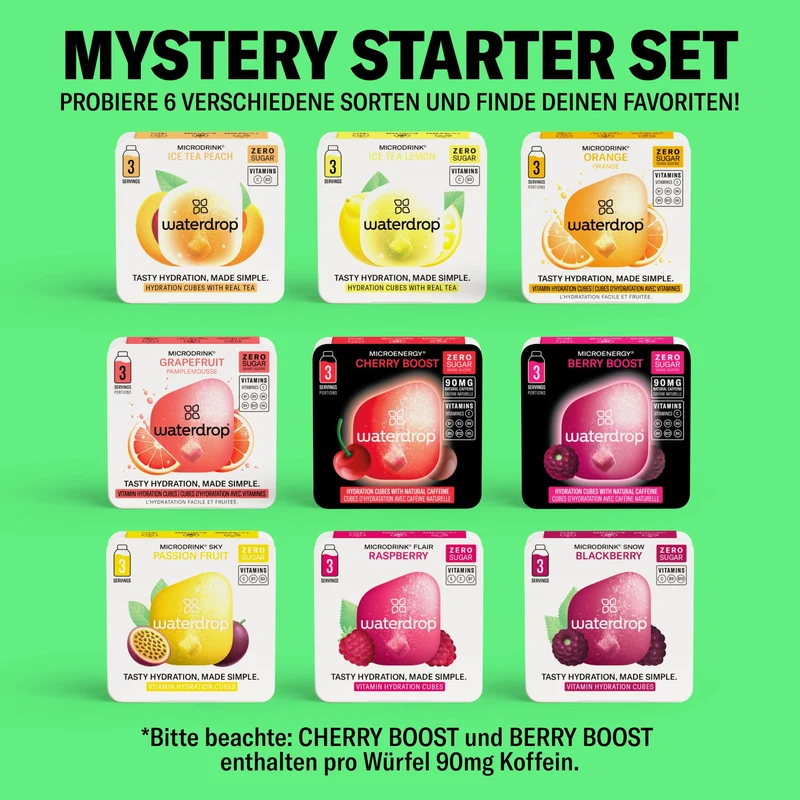 waterdrop Trinkflasche Glas 600 ml Starter Set mit 18 Microdrinks