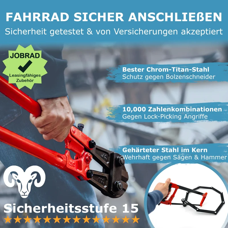 Widder Nero Faltschloss 120 cm, Zahlenschloss, Titan-Stahl Level 15