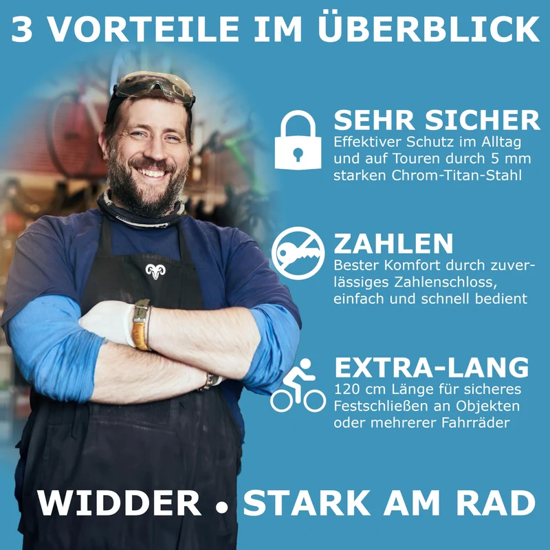 Widder Nero Faltschloss 120 cm, Zahlenschloss, Titan-Stahl Level 15