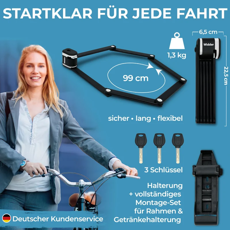 Widder Merkur Faltschloss 99 cm, Sicherheitsstufe 15, mit Halterung