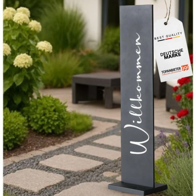 TOPANBIETER 999 Willkommensschild Dekoaufsteller Metall 77 cm schwarz