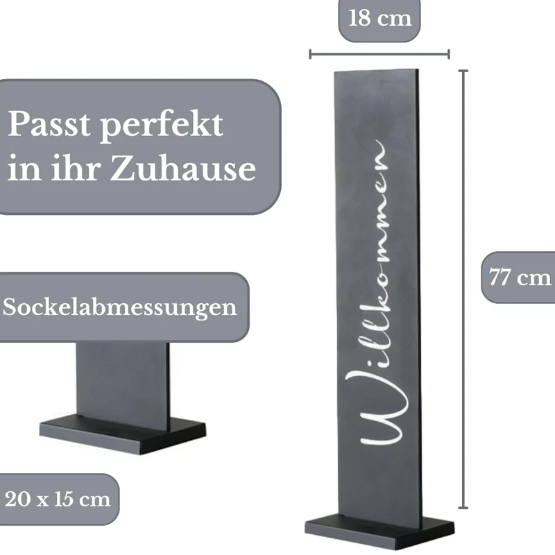 TOPANBIETER 999 Willkommensschild Dekoaufsteller Metall 77 cm schwarz