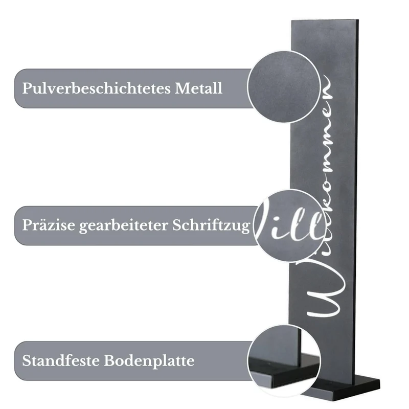 TOPANBIETER 999 Willkommensschild Dekoaufsteller Metall 77 cm schwarz