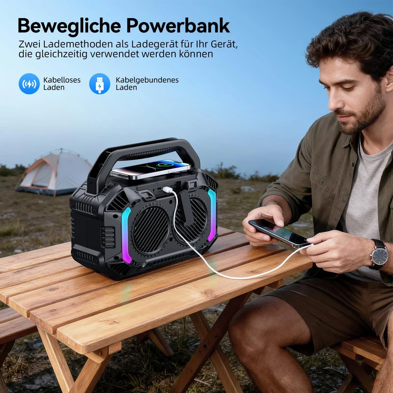 Wilody 100W Bluetooth Lautsprecher tragbar, IPX7 wasserdicht, Schwarz