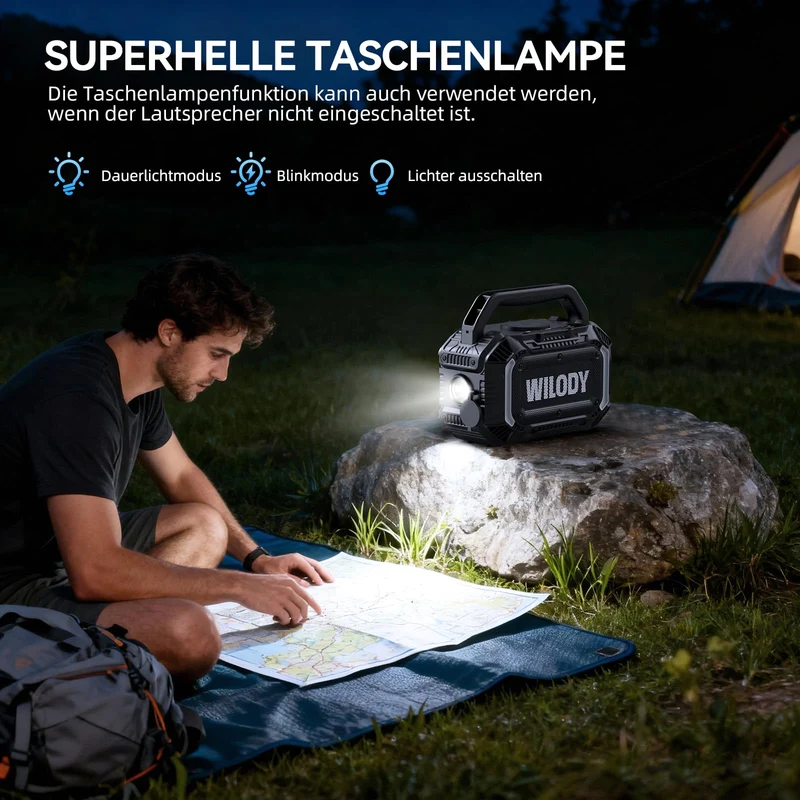 Wilody 100W Bluetooth Lautsprecher tragbar, IPX7 wasserdicht, Schwarz