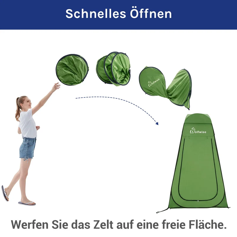 WolfWise Pop-Up Duschzelt Umkleidezelt mit Boden UV-Schutz 50+ Grün