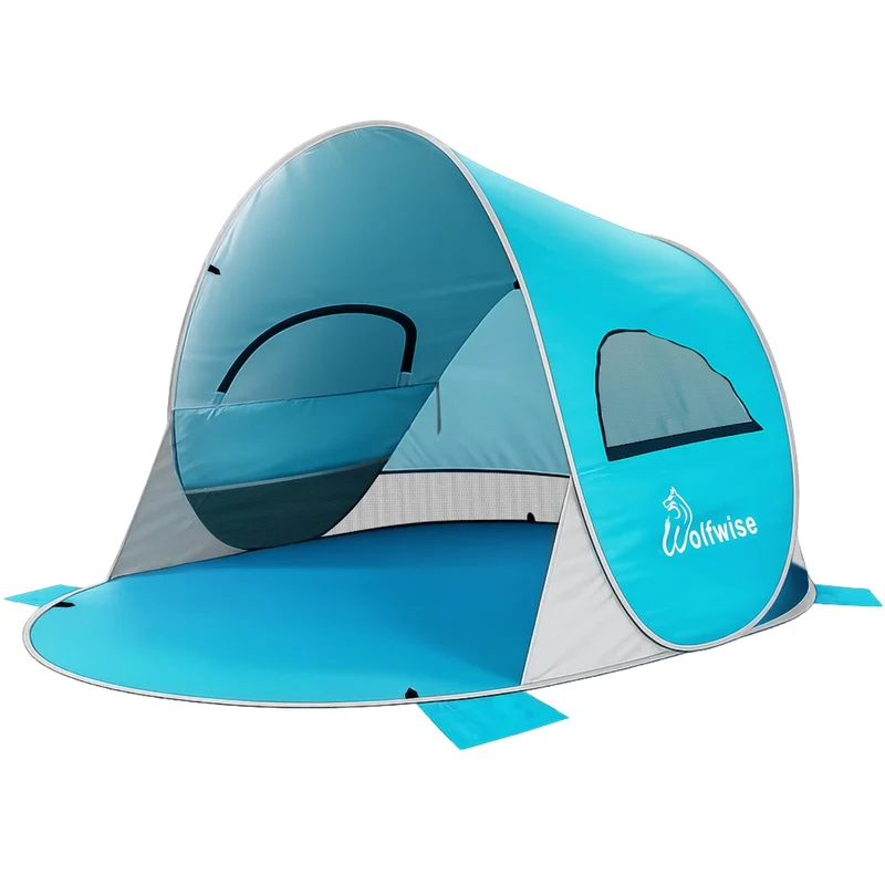 WolfWise Strandmuschel Pop-Up Zelt mit UV-Schutz 50+, 3-4 Personen