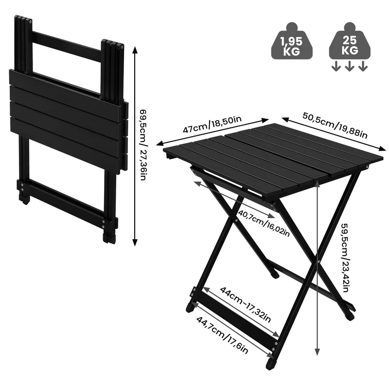 WOLTU Campingtisch klappbar, Aluminium Gartentisch schwarz