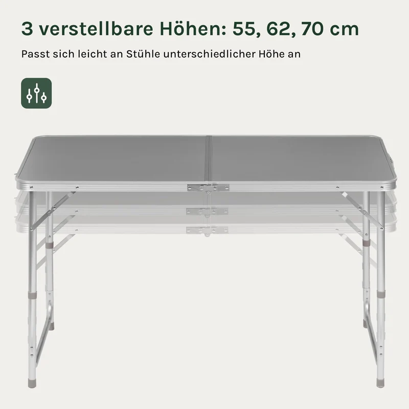 WOLTU Campingtisch Klapptisch 120 x 60 cm, höhenverstellbar, Grau