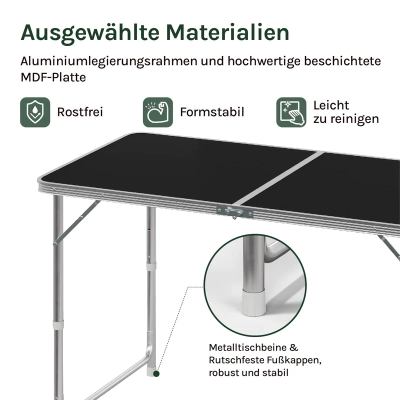 WOLTU Campingtisch CPT8122sz, höhenverstellbar, 120x60 cm, schwarz