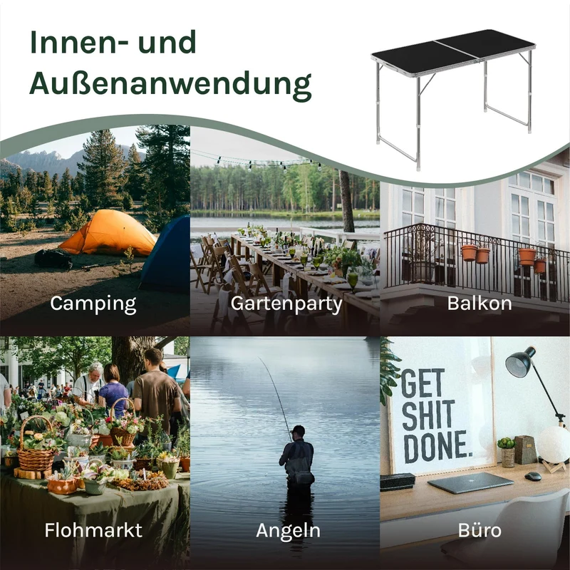 WOLTU Campingtisch CPT8122sz, höhenverstellbar, 120x60 cm, schwarz