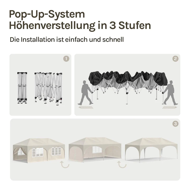 WOLTU Faltpavillon 3x6 m mit 6 Seitenwänden, UV-Schutz 50+, Beige