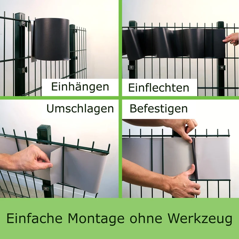 workingHOUSE PVC Sichtschutzstreifen Doppelstabmatten, Anthrazit, 70 m