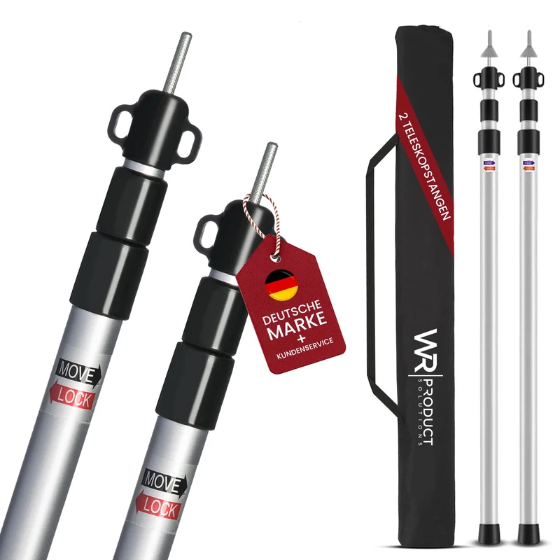WRPS Teleskop-Zeltstangen Aluminium 2er-Set, 95–230 cm, mit Tasche