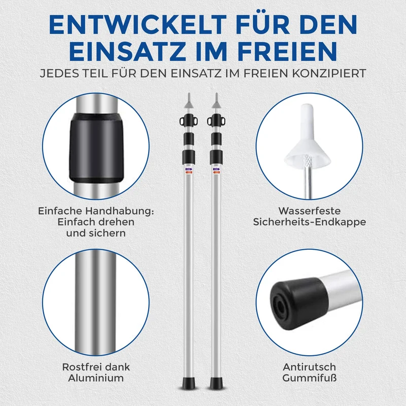WRPS Teleskop-Zeltstangen Aluminium 2er-Set, 95–230 cm, mit Tasche