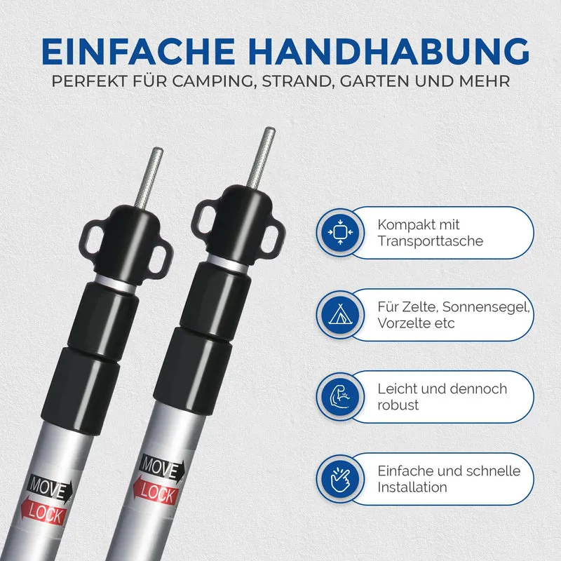 WRPS Teleskop-Zeltstangen Aluminium 2er-Set, 95–230 cm, mit Tasche