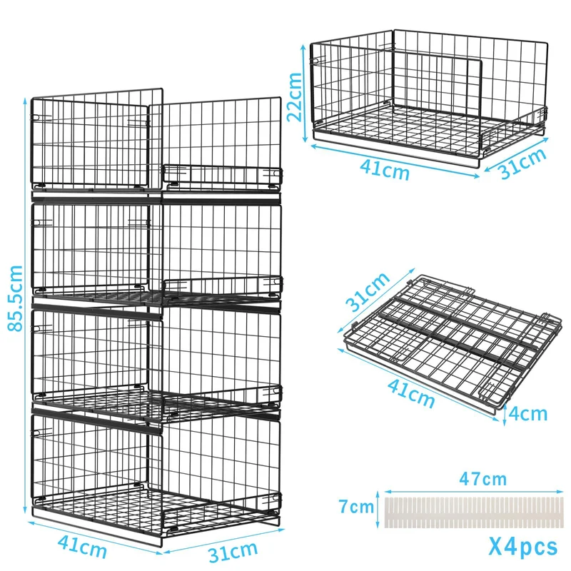 Wuciray Kleiderschrank Organizer, 4 Stück, stapelbar, faltbar, schwarz