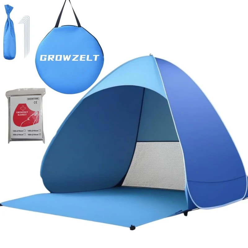 GROWZELT Strandmuschel Pop Up XXL, UV-Schutz 50+, 3-5 Personen