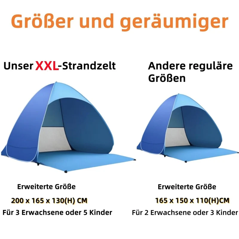 GROWZELT Strandmuschel Pop Up XXL, UV-Schutz 50+, 3-5 Personen