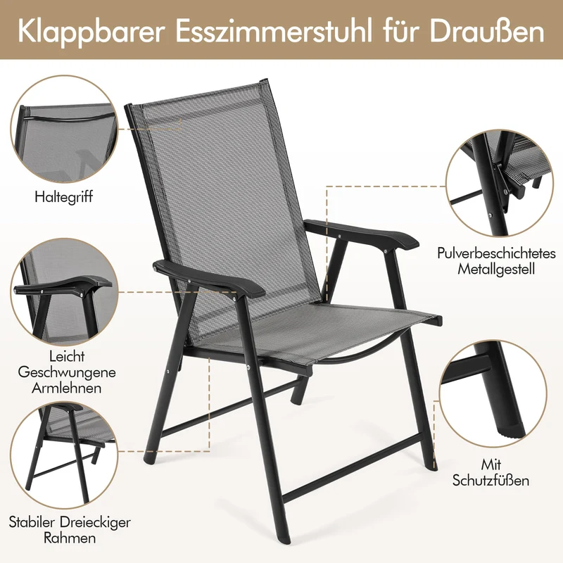 Yaheetech Gartenstühle 2er-Set, klappbarer Hochlehner, grau