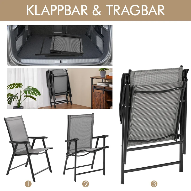 Yaheetech Gartenstühle 2er-Set, klappbarer Hochlehner, grau