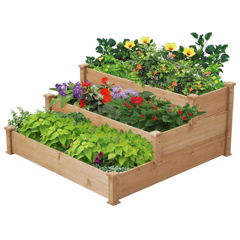 Yaheetech Hochbeet aus Holz, 3-stufige Blumentreppe, 120 x 120 x 56 cm