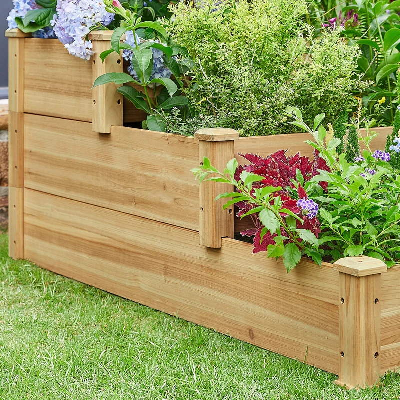 Yaheetech Hochbeet aus Holz, 3-stufige Blumentreppe, 120 x 120 x 56 cm