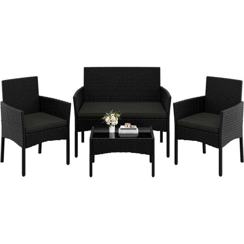 Yaheetech Gartenmöbel-Set Polyrattan 4-teilig mit Sofa & Tisch