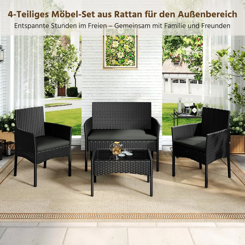 Yaheetech Gartenmöbel-Set Polyrattan 4-teilig mit Sofa & Tisch