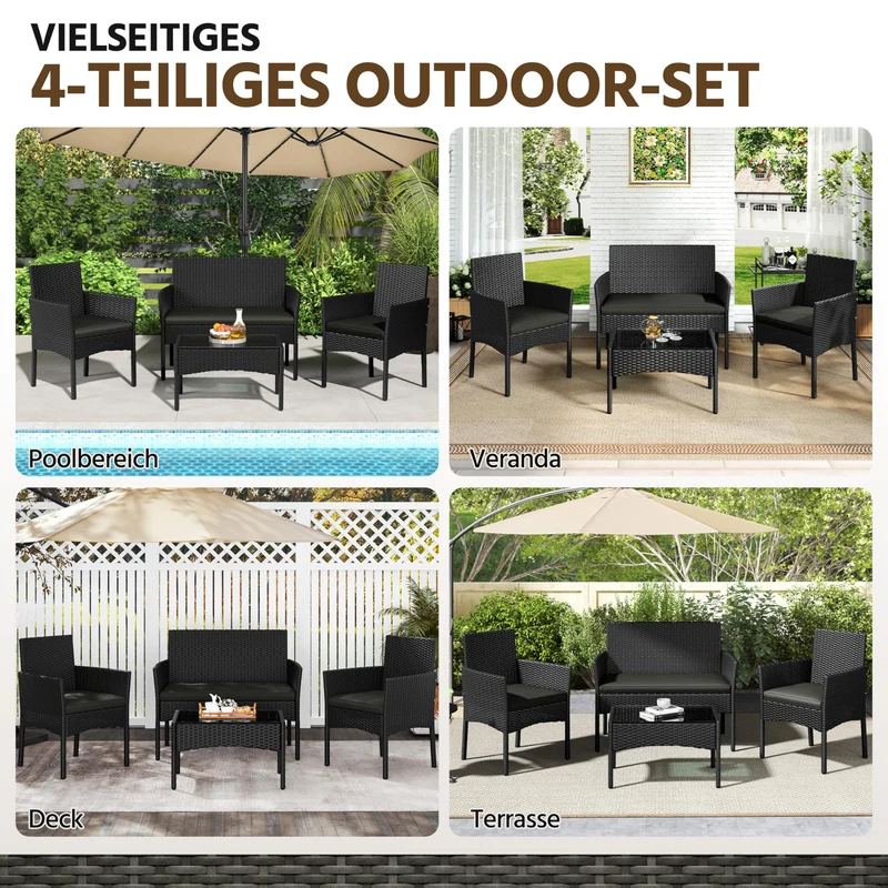 Yaheetech Gartenmöbel-Set Polyrattan 4-teilig mit Sofa & Tisch