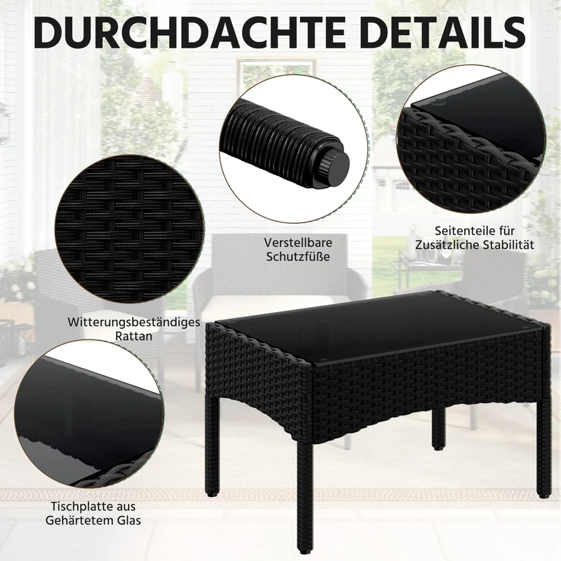 Yaheetech Gartenmöbel-Set Polyrattan 4-teilig mit Sofa & Tisch