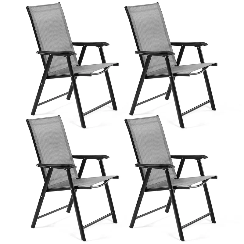 Yaheetech Gartenstühle 4er Set, klappbare Hochlehner bis 150 kg, Grau