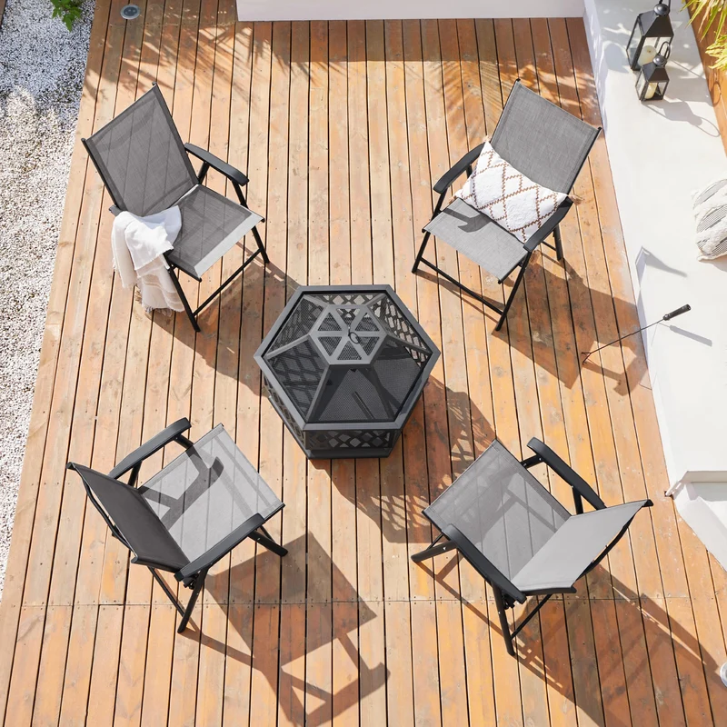 Yaheetech Gartenstühle 4er Set, klappbare Hochlehner bis 150 kg, Grau