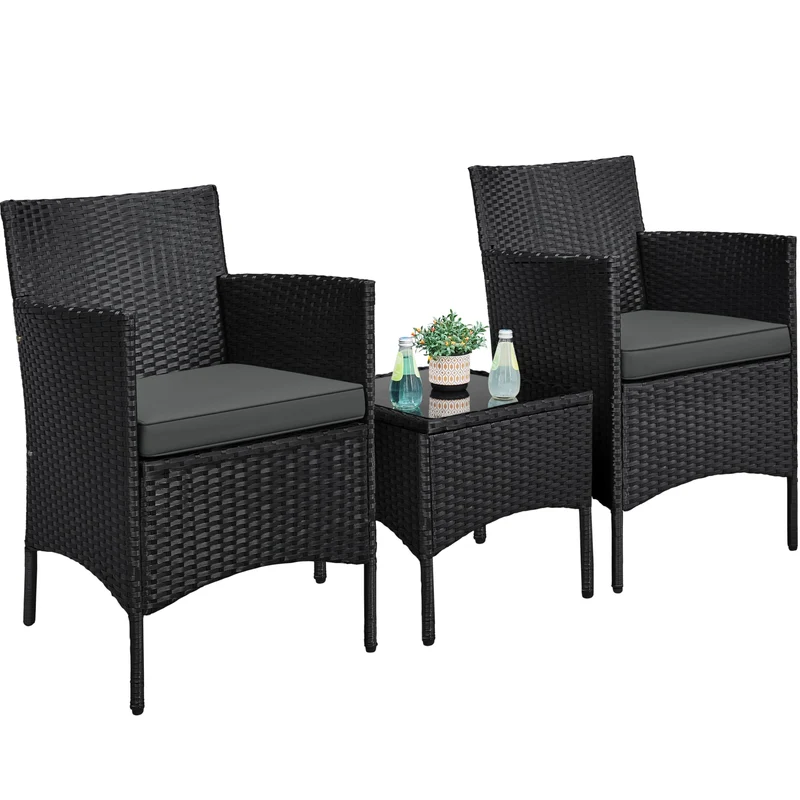 Yaheetech Gartenmöbel-Set 3-teilig, 2 Stühle & Tisch, PE-Polyrattan