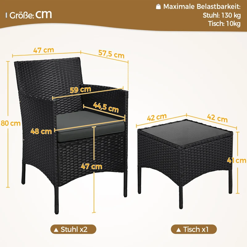 Yaheetech Gartenmöbel-Set 3-teilig, 2 Stühle & Tisch, PE-Polyrattan