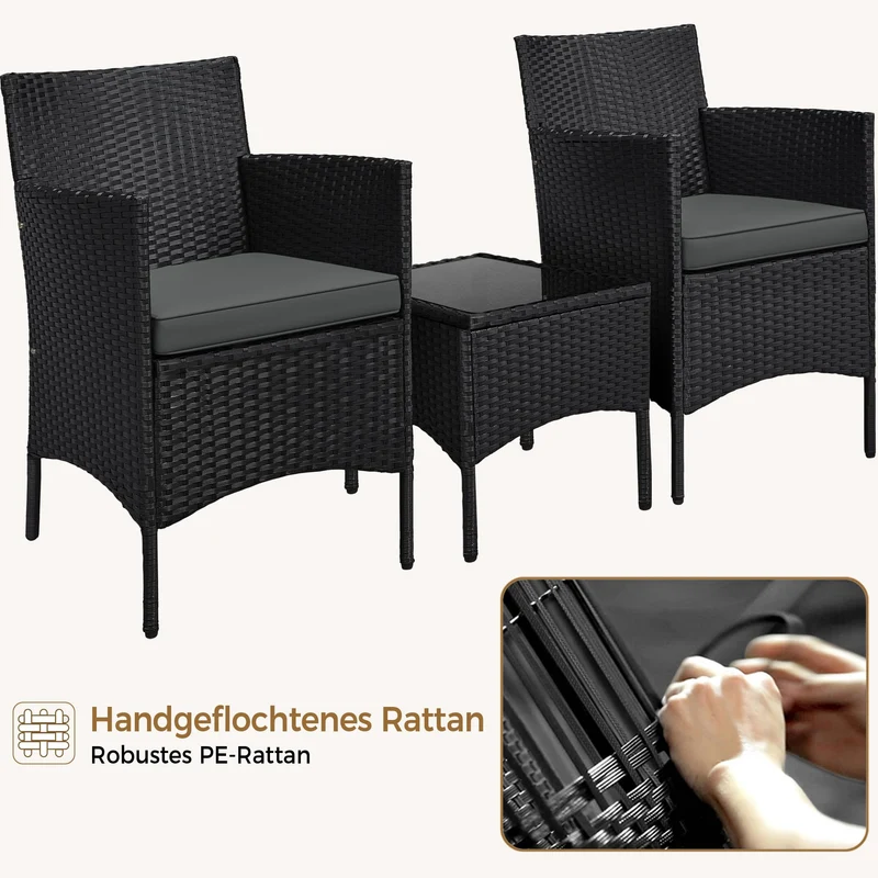Yaheetech Gartenmöbel-Set 3-teilig, 2 Stühle & Tisch, PE-Polyrattan
