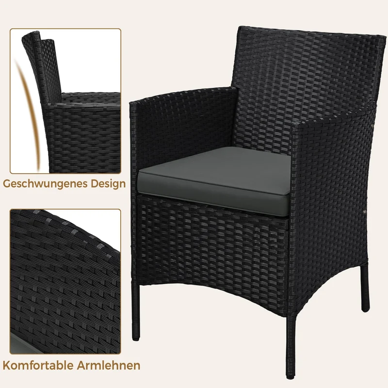 Yaheetech Gartenmöbel-Set 3-teilig, 2 Stühle & Tisch, PE-Polyrattan