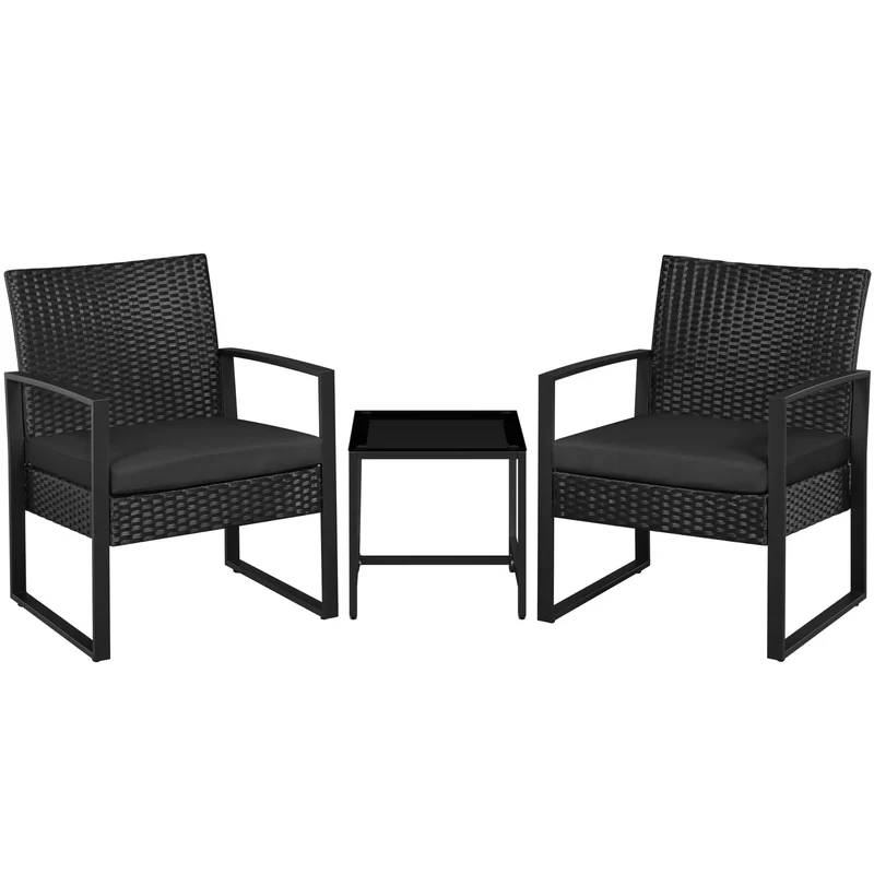 Yaheetech Balkonmöbel Set 3-teilig, Polyrattan Sitzgruppe Schwarz
