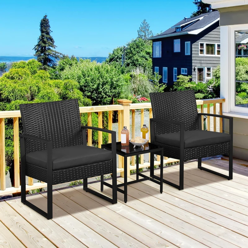 Yaheetech Balkonmöbel Set 3-teilig, Polyrattan Sitzgruppe Schwarz