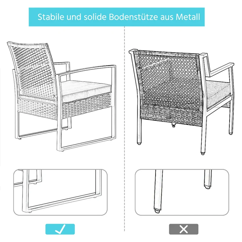 Yaheetech Balkonmöbel Set 3-teilig, Polyrattan Sitzgruppe Schwarz