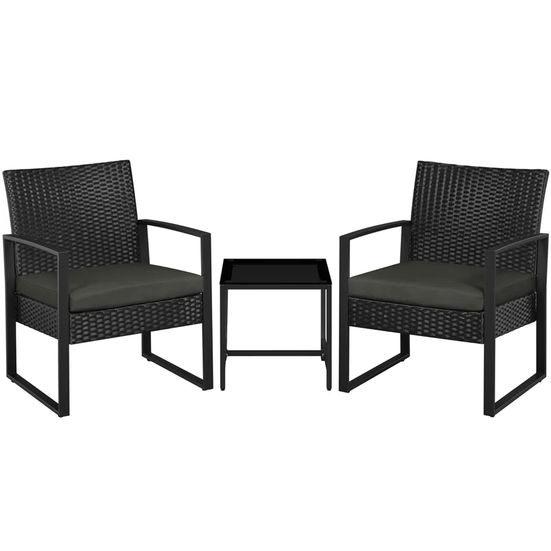 Yaheetech Balkonmöbel Set aus Polyrattan, 3-teilig, 2 Stühle & Tisch