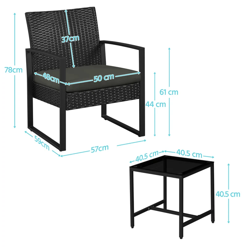 Yaheetech Balkonmöbel Set aus Polyrattan, 3-teilig, 2 Stühle & Tisch